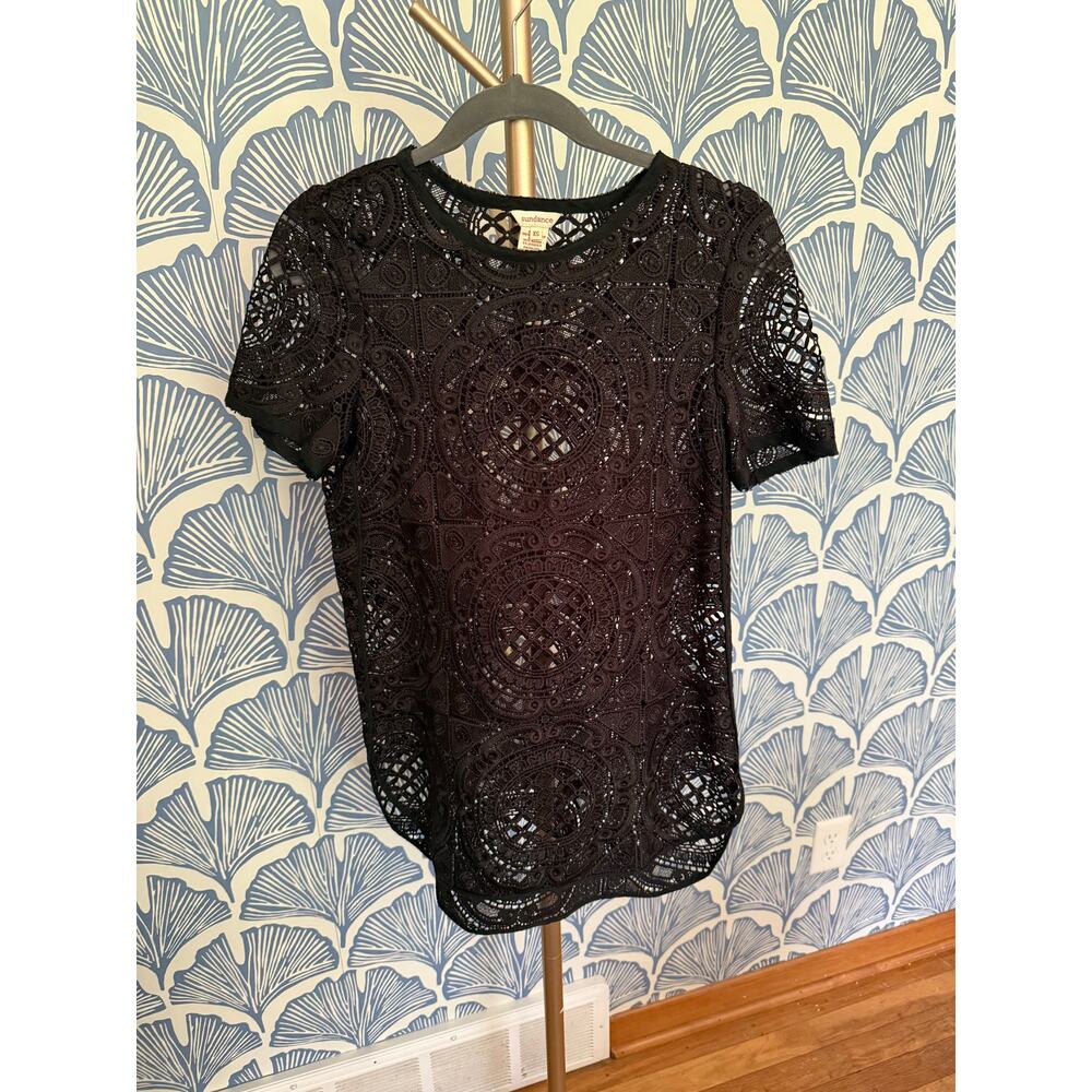 Sundance Black Crochet Lace Shadow Dance Tee Sz. XS
